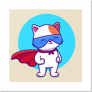 Cute Cat SuperHero Posters and Art